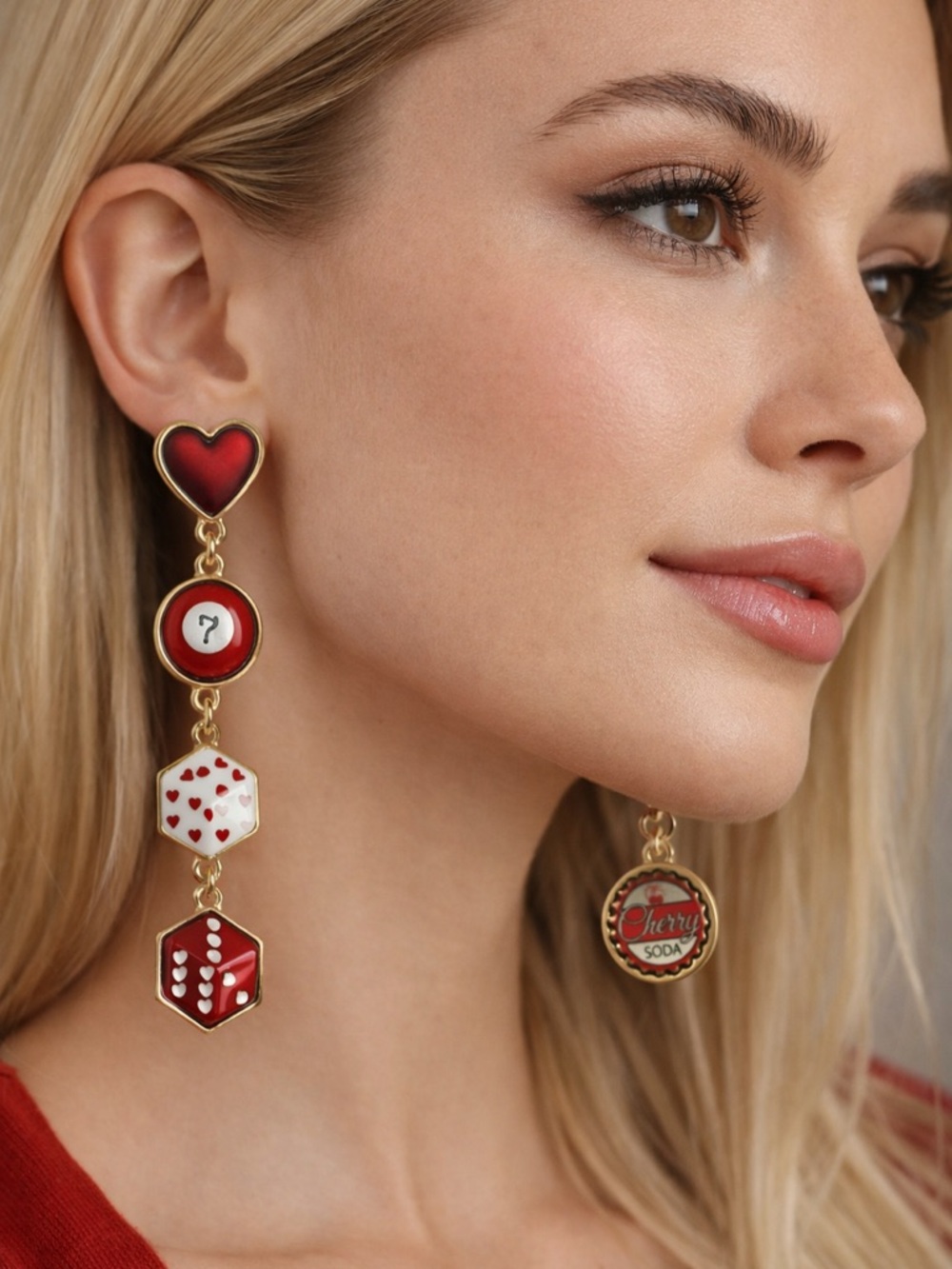 Betsey Johnson Live Dice Dangle Earrings with Heart & Lip Motifs NWT